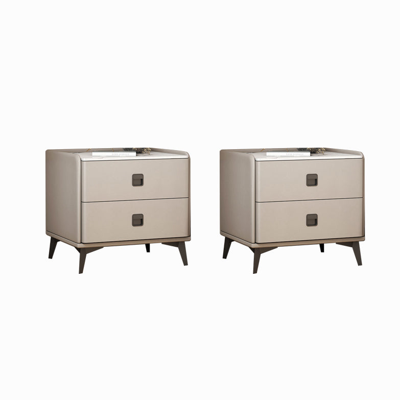 Contemporary Accent Table Nightstand Stone Night Table with 2 Drawers 14"L x 16"W x 18.5"H Light Gray 2 Piece Set Clearhalo 'Bedroom Furniture' 'furn' 'furn_night_stand' 'Furniture' 'night_stand' 'Nightstands' 7018178
