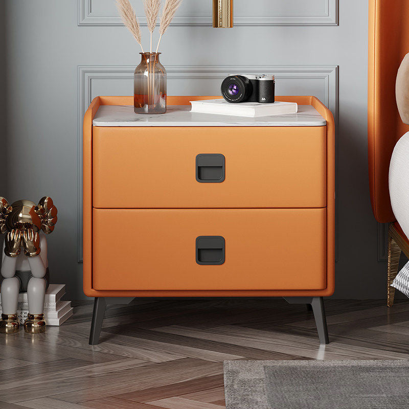 Contemporary Accent Table Nightstand Stone Night Table with 2 Drawers 16"L x 16"W x 18.5"H Orange 1 Piece Clearhalo 'Bedroom Furniture' 'furn' 'furn_night_stand' 'Furniture' 'night_stand' 'Nightstands' 7018183