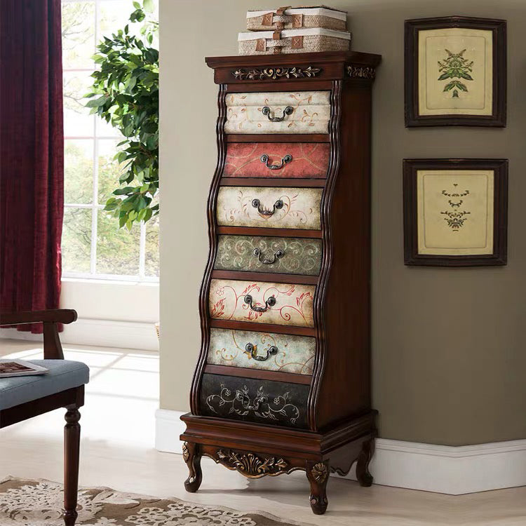 Commode en bois massif de coffre de rangement traditionnel avec 7 tiroirs, largeur de 16,5 pouces