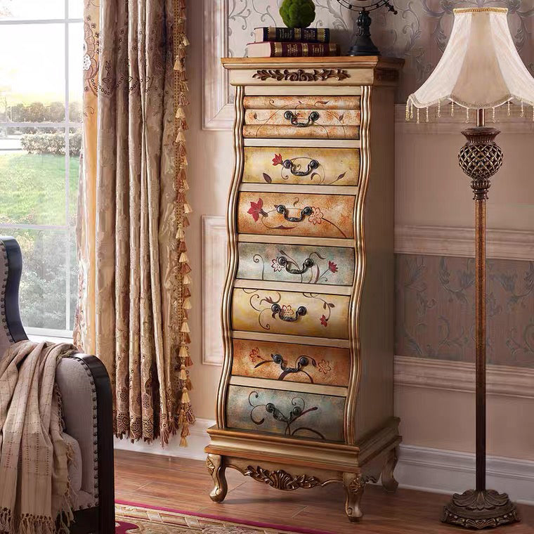 Commode en bois massif de coffre de rangement traditionnel avec 7 tiroirs, largeur de 16,5 pouces