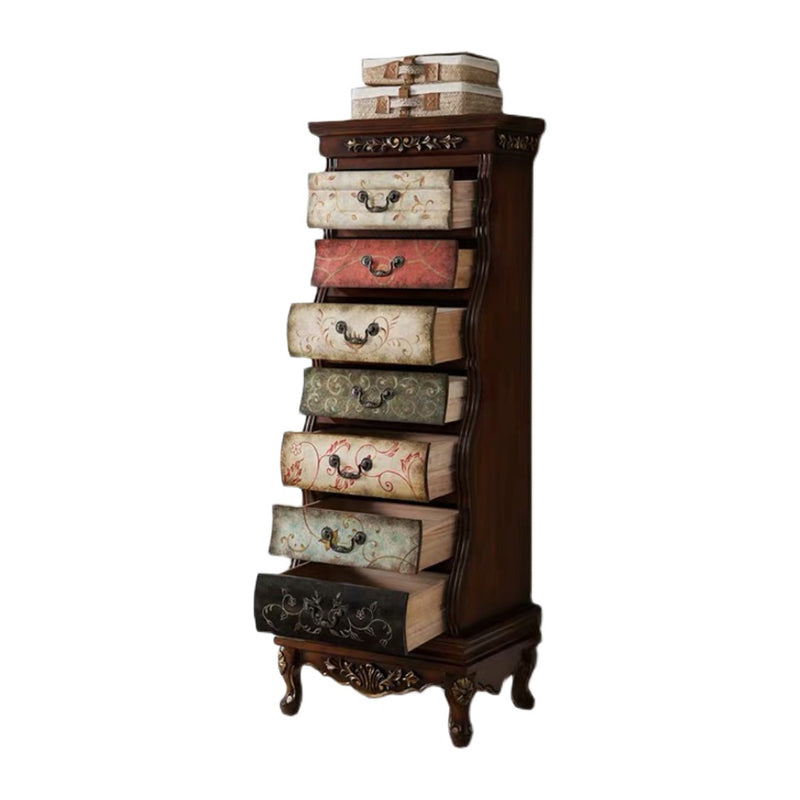 Commode en bois massif de coffre de rangement traditionnel avec 7 tiroirs, largeur de 16,5 pouces