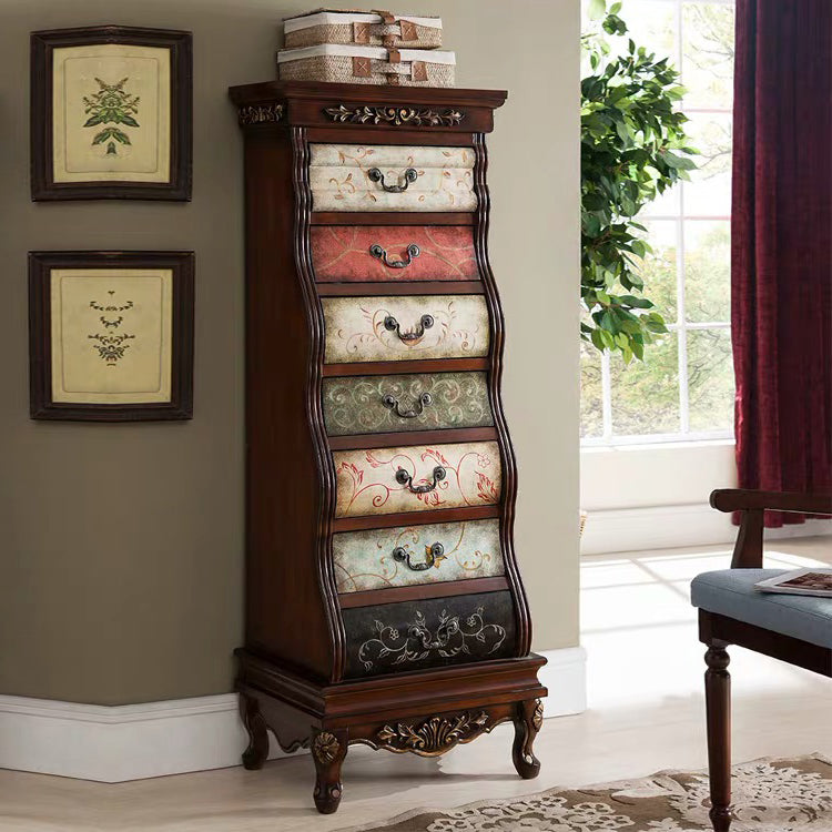 Commode en bois massif de coffre de rangement traditionnel avec 7 tiroirs, largeur de 16,5 pouces