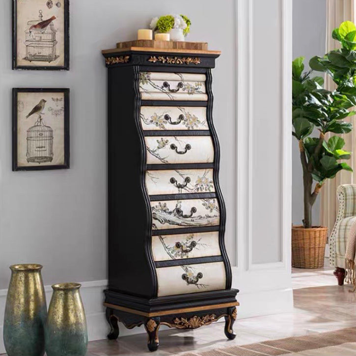 Commode en bois massif de coffre de rangement traditionnel avec 7 tiroirs, largeur de 16,5 pouces