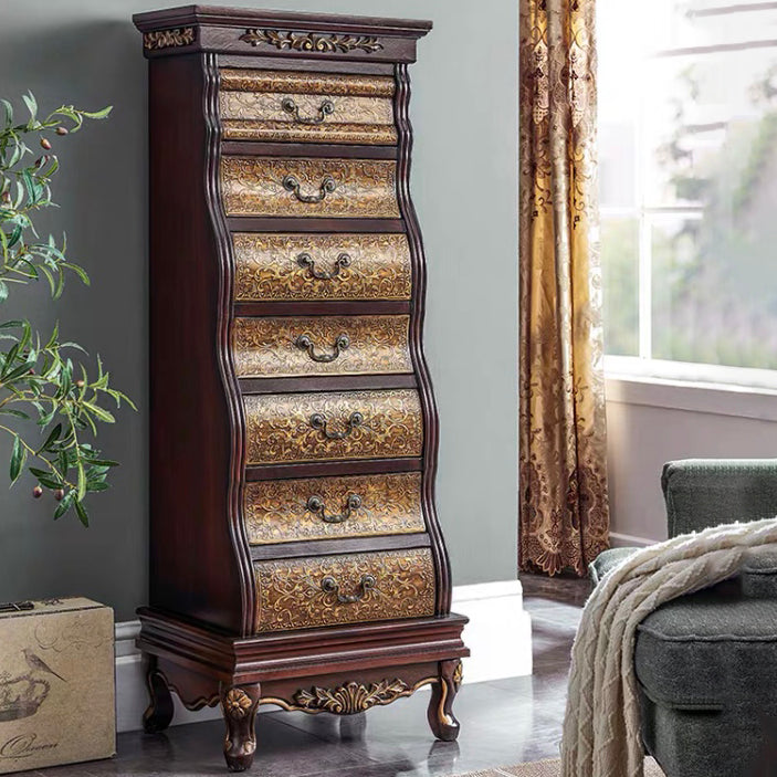 Commode en bois massif de coffre de rangement traditionnel avec 7 tiroirs, largeur de 16,5 pouces