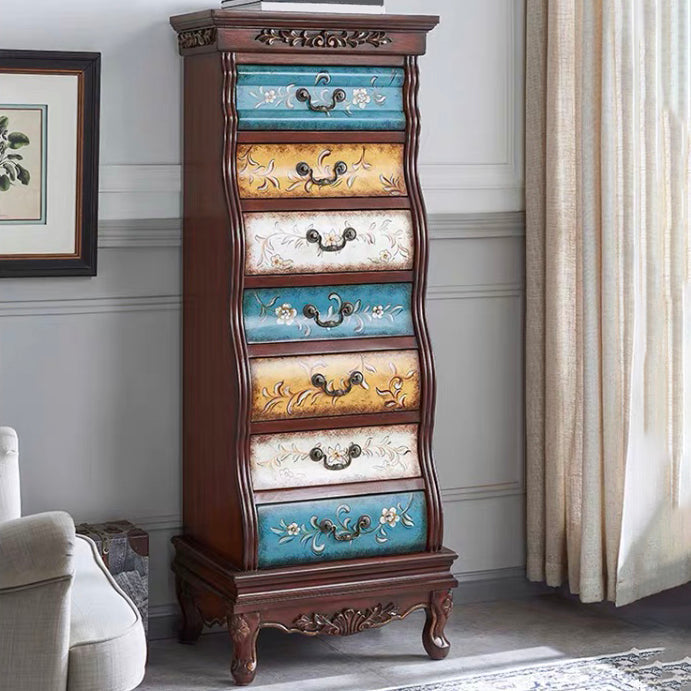 Commode en bois massif de coffre de rangement traditionnel avec 7 tiroirs, largeur de 16,5 pouces