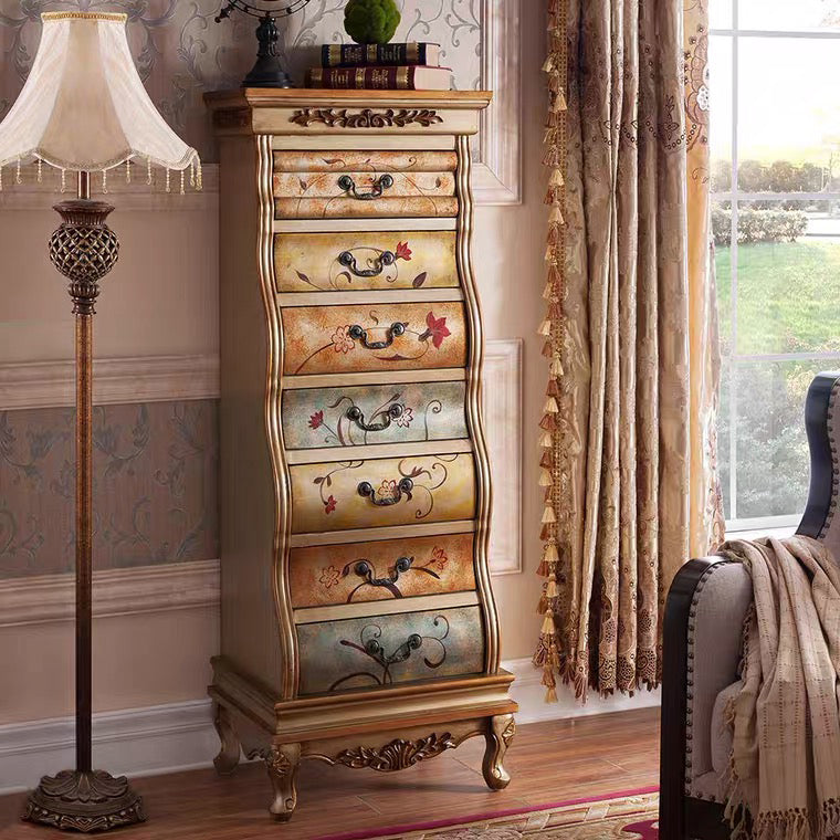 Commode en bois massif de coffre de rangement traditionnel avec 7 tiroirs, largeur de 16,5 pouces