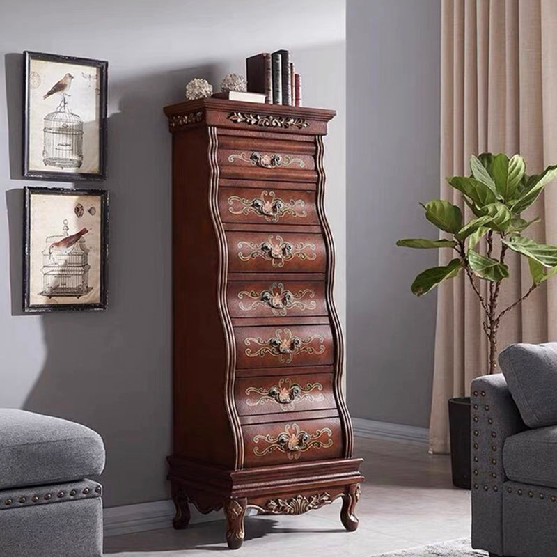 Commode en bois massif de coffre de rangement traditionnel avec 7 tiroirs, largeur de 16,5 pouces