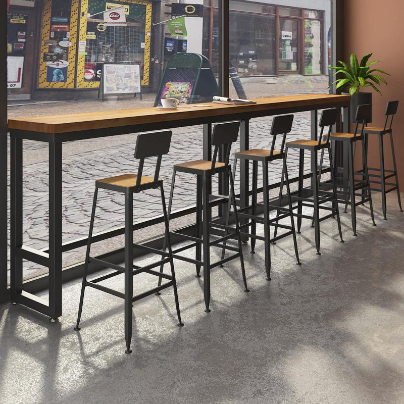 Solid Wood Bar Table Set 1/7 Pcs Industrial Metal Frame Bar Table and Stools 7 Pieces: Table, 6 Black Stools Clearhalo 'Bar Furniture' 'furn' 'furn_home_bar_bar_sets' 'Furniture' 'Home Bars & Bar Sets' 'home_bar_bar_sets' 'Kitchen & Dining Furniture' 7018409