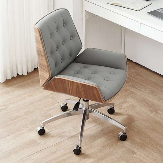 Armless Desk Chair Modern No Distressing Leather Ergonomic Office Chair with Wheels Grey 1 Piece