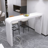 コンテンポラリースタイルバーテーブルホワイトウッドバーダイニングテーブル二重の台座ベース