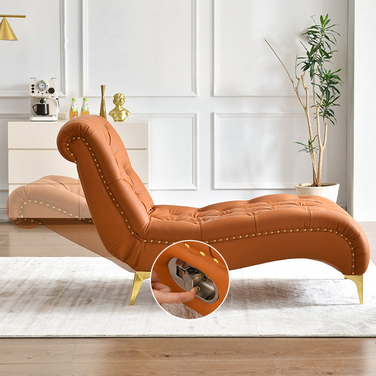 Glam Chaise Lounge Leather Chaise Lounge Sofa Metal Leg for Bedroom Clearhalo 'Chairs & Seating' 'Chaise Lounge' 'chaise_lounge' 'furn' 'furn_chaise_lounge' 'Furniture' 'Living Room Furniture' 7019786