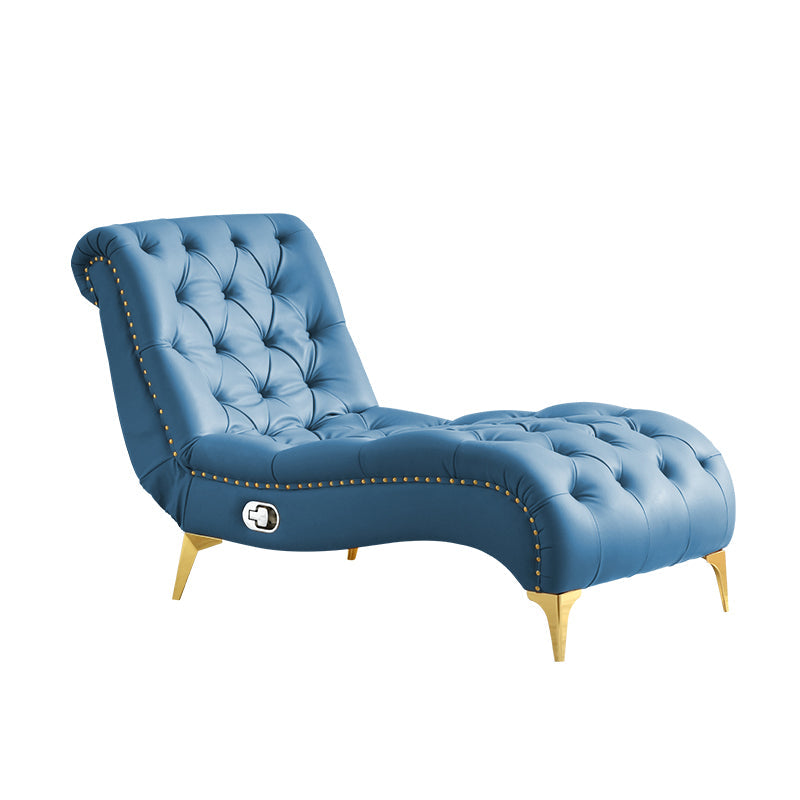 Glam Chaise Lounge Leather Chaise Lounge Sofa Metal Leg for Bedroom Sky Blue Clearhalo 'Chairs & Seating' 'Chaise Lounge' 'chaise_lounge' 'furn' 'furn_chaise_lounge' 'Furniture' 'Living Room Furniture' 7019791