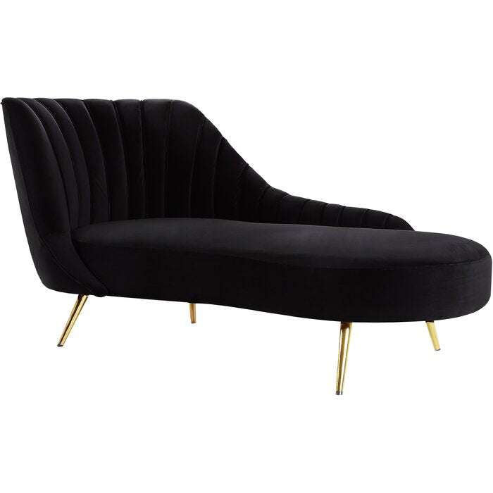 Glam Tufted Velvet Chaise Lounge with Reclining Channel Stitch Chaise for Living Room Black Left-Arm Chaise Clearhalo 'Chairs & Seating' 'Chaise Lounge' 'chaise_lounge' 'furn' 'furn_chaise_lounge' 'Furniture' 'Living Room Furniture' 7019837