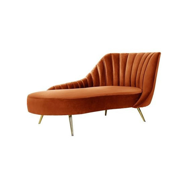 Glam Tufted Velvet Chaise Lounge with Reclining Channel Stitch Chaise for Living Room Orange Right-Arm Chaise Clearhalo 'Chairs & Seating' 'Chaise Lounge' 'chaise_lounge' 'furn' 'furn_chaise_lounge' 'Furniture' 'Living Room Furniture' 7019844