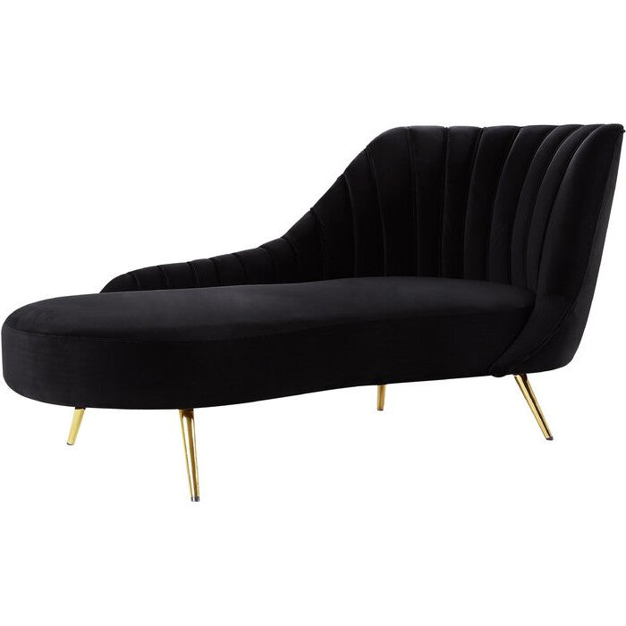 Glam Tufted Velvet Chaise Lounge with Reclining Channel Stitch Chaise for Living Room Black Right-Arm Chaise Clearhalo 'Chairs & Seating' 'Chaise Lounge' 'chaise_lounge' 'furn' 'furn_chaise_lounge' 'Furniture' 'Living Room Furniture' 7019852