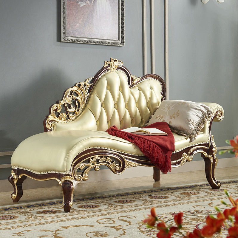 Glam Chaise Lounge Genuine Leather Chaise Lounge Sofa for Living Room Beige Right-Arm Chaise Clearhalo 'Chairs & Seating' 'Chaise Lounge' 'chaise_lounge' 'furn' 'furn_chaise_lounge' 'Furniture' 'Living Room Furniture' 7019873