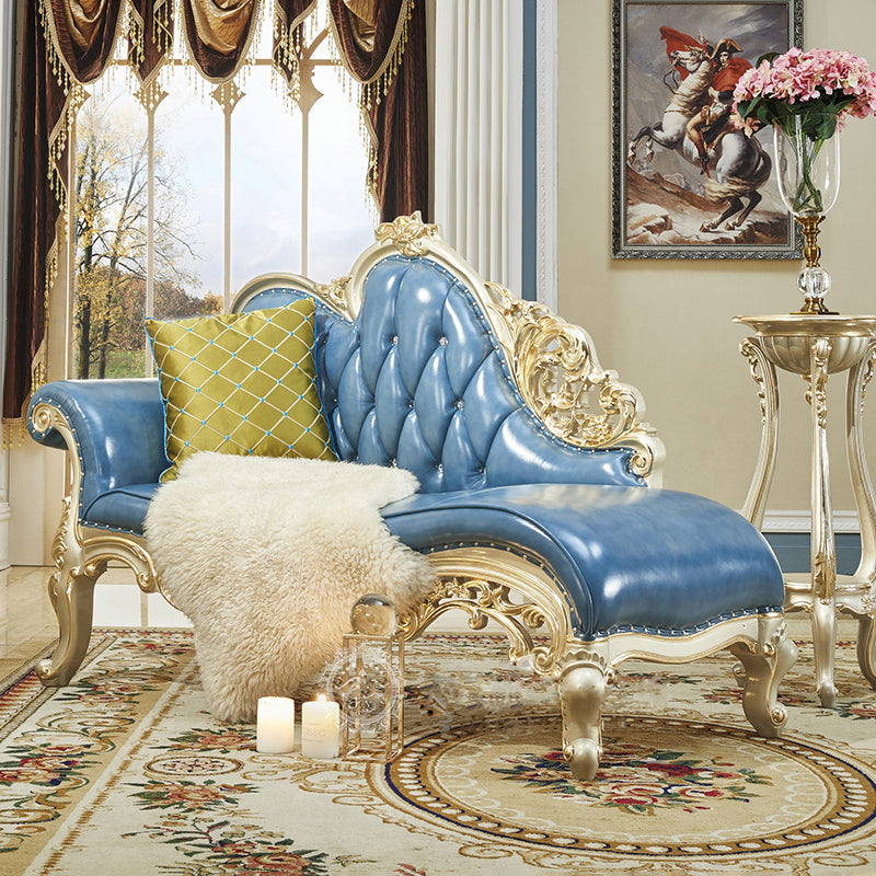 Glam Chaise Lounge Genuine Leather Chaise Lounge Sofa for Living Room Sky Blue Left-Arm Chaise Clearhalo 'Chairs & Seating' 'Chaise Lounge' 'chaise_lounge' 'furn' 'furn_chaise_lounge' 'Furniture' 'Living Room Furniture' 7019874