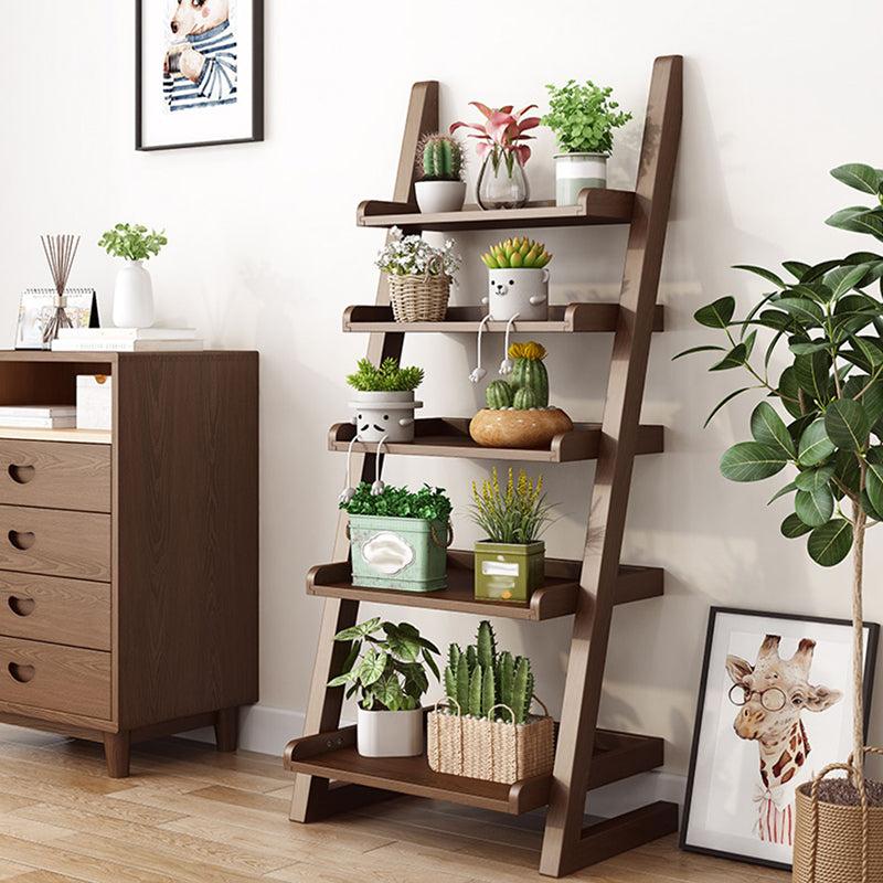 Modern Open Back Ladder Bookshelf Wooden Bookcase for Study Room Nut-Brown Clearhalo 'Bookcases' 'furn' 'furn_bookcases' 'Furniture' 'Office Furniture' 7019885