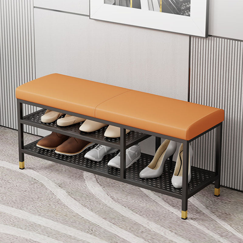 Modern Entryway Bench Cushioned Metal Seating Bench with Shelves , 12.5" Width 39"L x 13"W x 18.5"H Orange Clearhalo 'Benches' 'Chairs & Seating' 'furn' 'furn_benches' 'Furniture' 'Living Room Furniture' 7020553