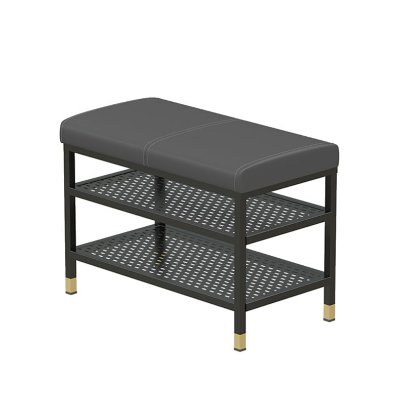 Modern Entryway Bench Cushioned Metal Seating Bench with Shelves , 12.5" Width 24"L x 13"W x 18.5"H Dark Gray Clearhalo 'Benches' 'Chairs & Seating' 'furn' 'furn_benches' 'Furniture' 'Living Room Furniture' 7020554