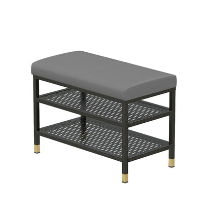 Modern Entryway Bench Cushioned Metal Seating Bench with Shelves , 12.5" Width 24"L x 13"W x 18.5"H Light Gray Clearhalo 'Benches' 'Chairs & Seating' 'furn' 'furn_benches' 'Furniture' 'Living Room Furniture' 7020557