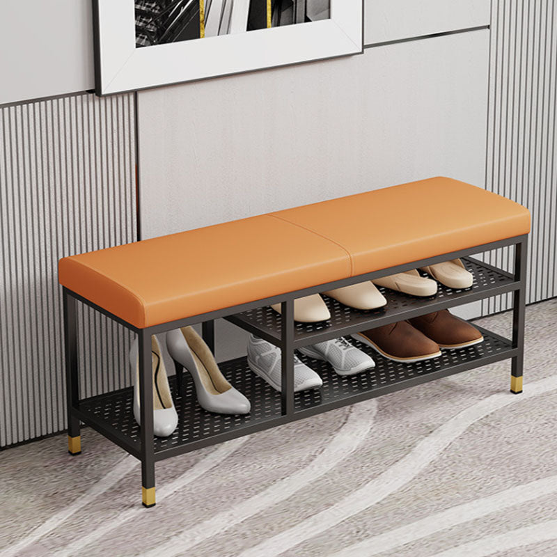 Modern Entryway Bench Cushioned Metal Seating Bench with Shelves , 12.5" Width Orange Clearhalo 'Benches' 'Chairs & Seating' 'furn' 'furn_benches' 'Furniture' 'Living Room Furniture' 7020559