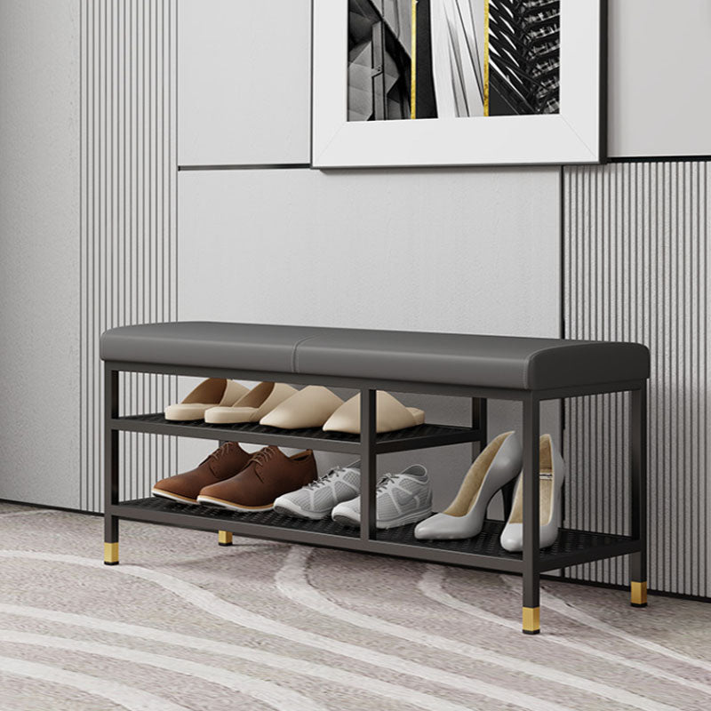 Modern Entryway Bench Cushioned Metal Seating Bench with Shelves , 12.5" Width Dark Gray Clearhalo 'Benches' 'Chairs & Seating' 'furn' 'furn_benches' 'Furniture' 'Living Room Furniture' 7020561