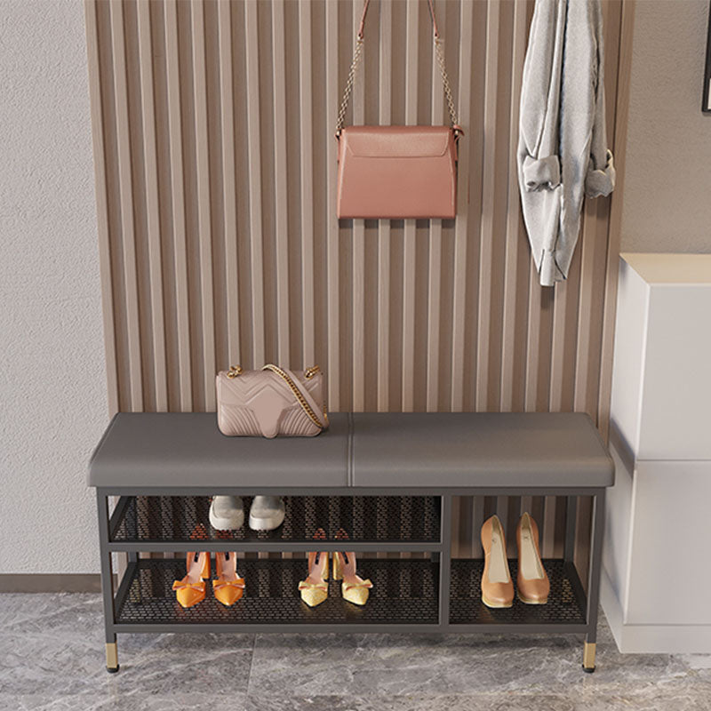 Modern Entryway Bench Cushioned Metal Seating Bench with Shelves , 12.5" Width Clearhalo 'Benches' 'Chairs & Seating' 'furn' 'furn_benches' 'Furniture' 'Living Room Furniture' 7020568