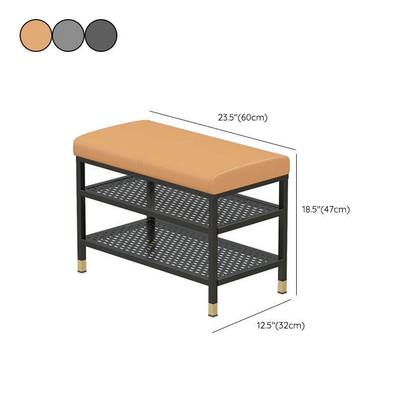 Modern Entryway Bench Cushioned Metal Seating Bench with Shelves , 12.5" Width Clearhalo 'Benches' 'Chairs & Seating' 'furn' 'furn_benches' 'Furniture' 'Living Room Furniture' 7020569
