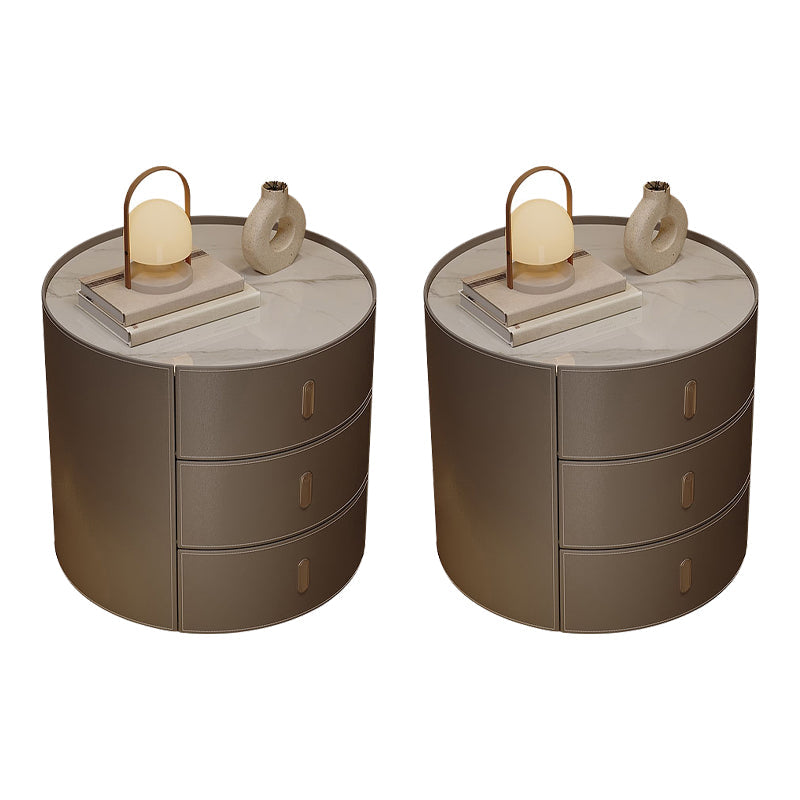 Contemporary Night Table Stone Accent Table Nightstand with 3 Drawers for Home Grey 2 Piece Set Clearhalo 'Bedroom Furniture' 'furn' 'furn_night_stand' 'Furniture' 'night_stand' 'Nightstands' 7023983