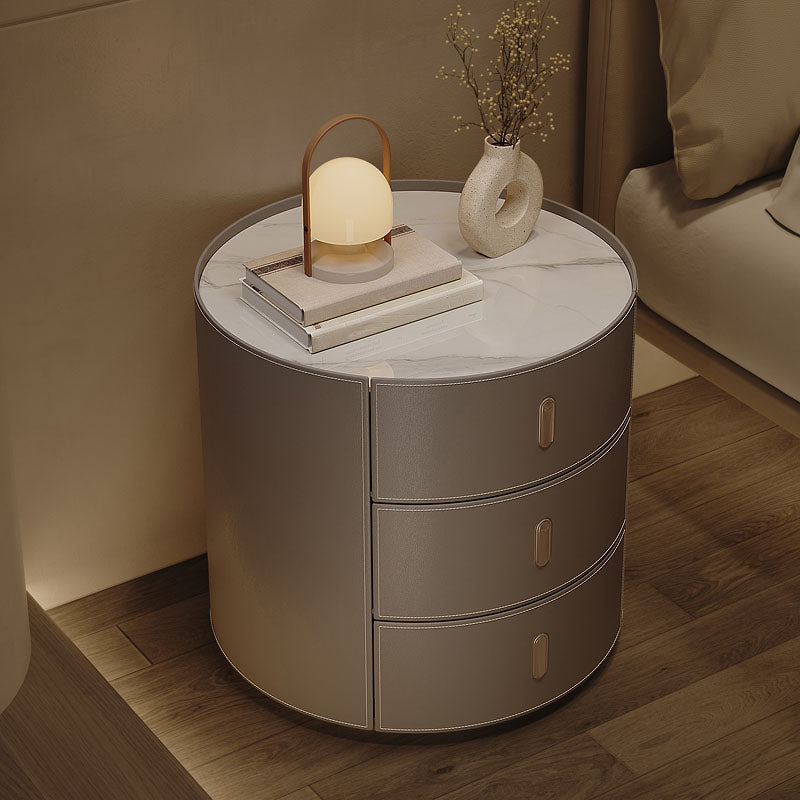 Contemporary Night Table Stone Accent Table Nightstand with 3 Drawers for Home Grey 1 Piece Clearhalo 'Bedroom Furniture' 'furn' 'furn_night_stand' 'Furniture' 'night_stand' 'Nightstands' 7023985
