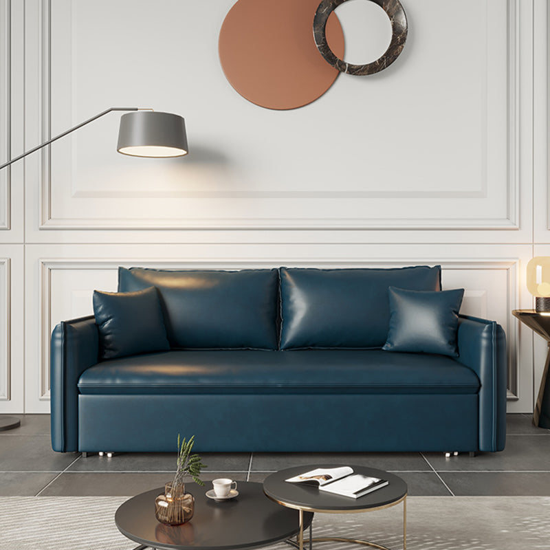 Modern Pillow Back Sleeper Sofa Blue Futon Sleeper Sofa Bed with Storage