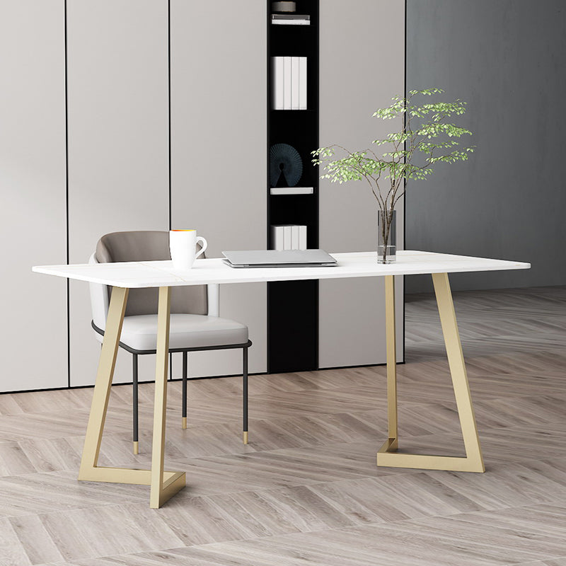 Modern Stone Office Desk Rectangular Shape Task Desk in White /Black Clearhalo 'furn' 'furn_office_desk' 'Furniture' 'Office Desks' 'Office Furniture' 'office_desk' 7024748