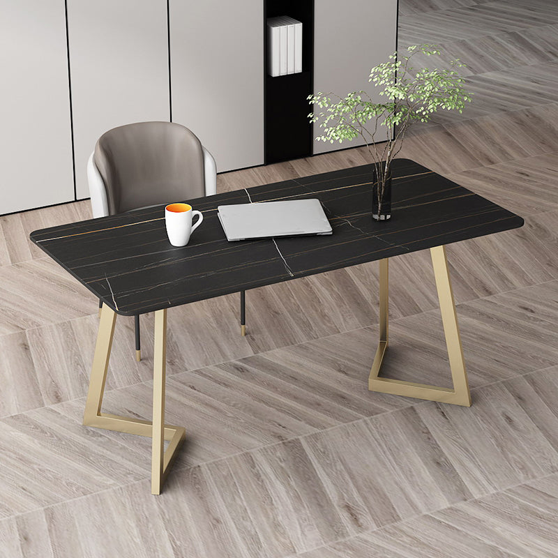 Modern Stone Office Desk Rectangular Shape Task Desk in White /Black Black-Gold Clearhalo 'furn' 'furn_office_desk' 'Furniture' 'Office Desks' 'Office Furniture' 'office_desk' 7024749