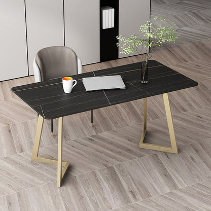 Modern Stone Office Desk Rectangular Shape Task Desk in White /Black Black-Gold Clearhalo 'furn' 'furn_office_desk' 'Furniture' 'Office Desks' 'Office Furniture' 'office_desk' 7024749