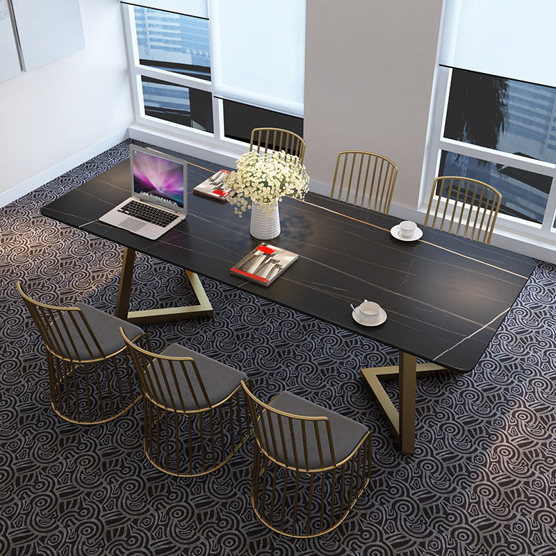 Modern Stone Office Desk Rectangular Shape Task Desk in White /Black Clearhalo 'furn' 'furn_office_desk' 'Furniture' 'Office Desks' 'Office Furniture' 'office_desk' 7024754