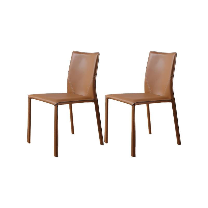 Faux Leather Kitchen Dining Chairs Armless Chairs with Metal Base Brown Yellow 2 Piece Set Clearhalo 'Dining Chairs' 'Dining Tables & Seating' 'dining_chair' 'furn' 'furn_dining_chair' 'Furniture' 'Kitchen & Dining Furniture' 7028503