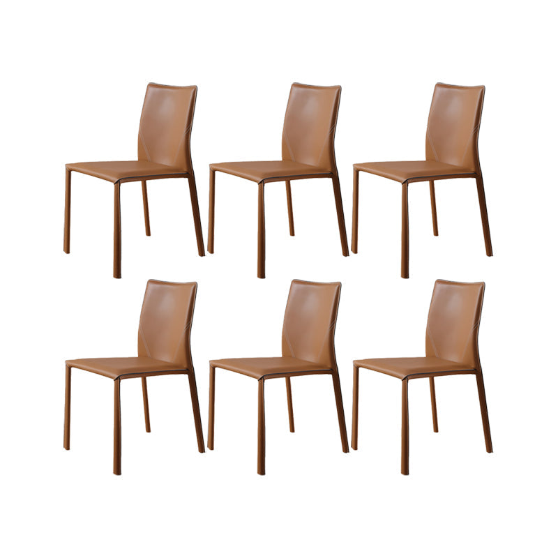Faux Leather Kitchen Dining Chairs Armless Chairs with Metal Base Brown Yellow 6 Piece Set Clearhalo 'Dining Chairs' 'Dining Tables & Seating' 'dining_chair' 'furn' 'furn_dining_chair' 'Furniture' 'Kitchen & Dining Furniture' 7028507