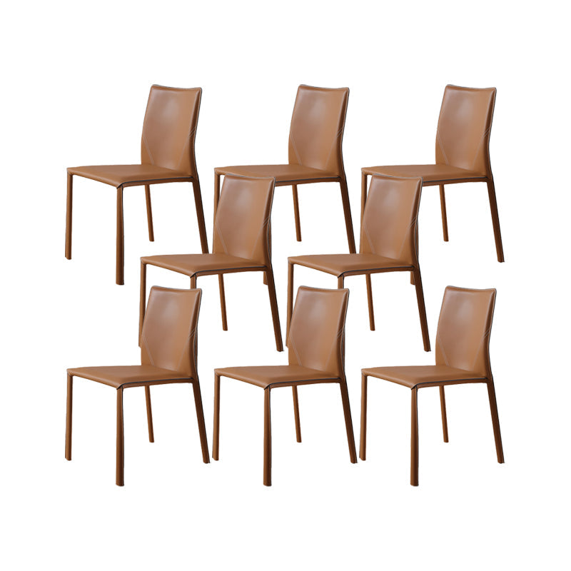 Faux Leather Kitchen Dining Chairs Armless Chairs with Metal Base Brown Yellow 8 Piece Set Clearhalo 'Dining Chairs' 'Dining Tables & Seating' 'dining_chair' 'furn' 'furn_dining_chair' 'Furniture' 'Kitchen & Dining Furniture' 7028509