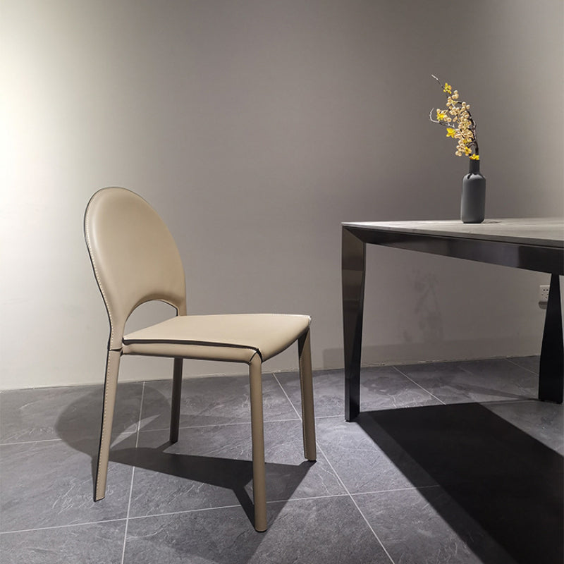 Faux Leather Dining Chairs Contemporary Chair with Metal Legs Off-White 1 Piece Clearhalo 'Dining Chairs' 'Dining Tables & Seating' 'dining_chair' 'furn' 'furn_dining_chair' 'Furniture' 'Kitchen & Dining Furniture' 7028516
