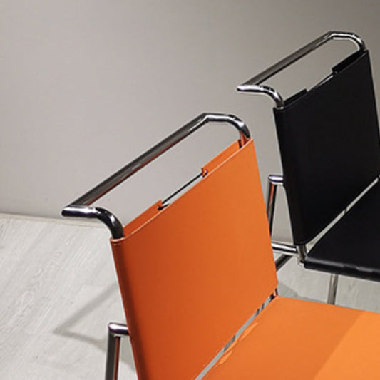 Faux Leather Dining Chairs Industrial Side Chair with Metal Legs