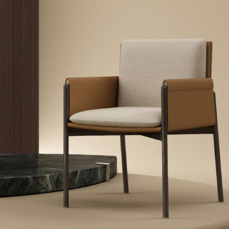 Faux Leather Dining Chair Upholstered Arm Chair with Metal Base Clearhalo 'Dining Chairs' 'Dining Tables & Seating' 'dining_chair' 'furn' 'furn_dining_chair' 'Furniture' 'Kitchen & Dining Furniture' 7028556