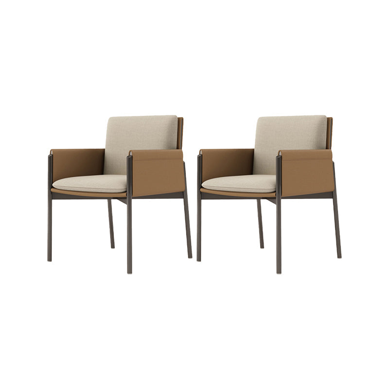 Faux Leather Dining Chair Upholstered Arm Chair with Metal Base 2 Piece Set Clearhalo 'Dining Chairs' 'Dining Tables & Seating' 'dining_chair' 'furn' 'furn_dining_chair' 'Furniture' 'Kitchen & Dining Furniture' 7028557