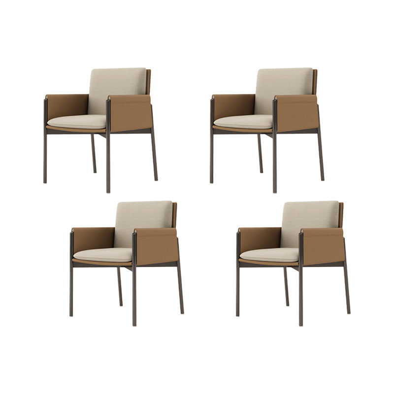 Faux Leather Dining Chair Upholstered Arm Chair with Metal Base 4 Piece Set Clearhalo 'Dining Chairs' 'Dining Tables & Seating' 'dining_chair' 'furn' 'furn_dining_chair' 'Furniture' 'Kitchen & Dining Furniture' 7028559