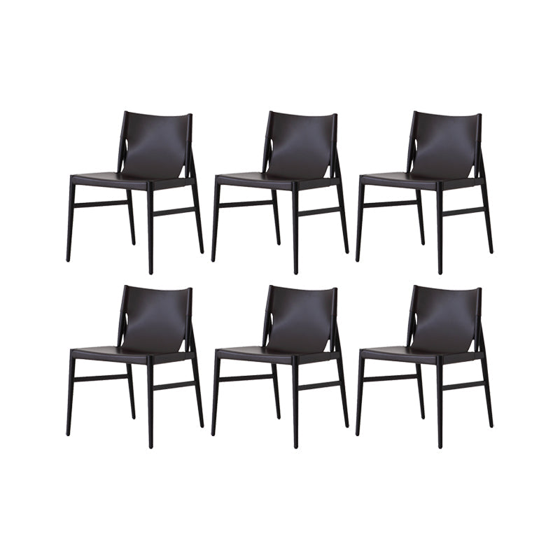 Faux Leather Kitchen Dining Chairs Contemporary Chairs with Wood Base Black 6 Piece Set Clearhalo 'Dining Chairs' 'Dining Tables & Seating' 'dining_chair' 'furn' 'furn_dining_chair' 'Furniture' 'Kitchen & Dining Furniture' 7028578