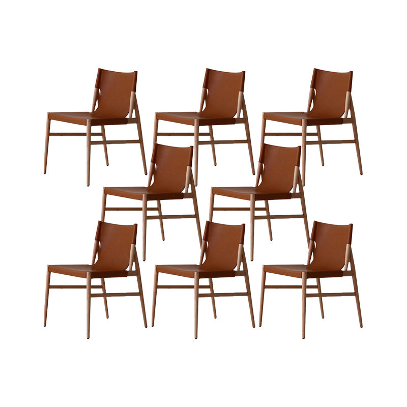 Faux Leather Kitchen Dining Chairs Contemporary Chairs with Wood Base Brown 8 Piece Set Clearhalo 'Dining Chairs' 'Dining Tables & Seating' 'dining_chair' 'furn' 'furn_dining_chair' 'Furniture' 'Kitchen & Dining Furniture' 7028589