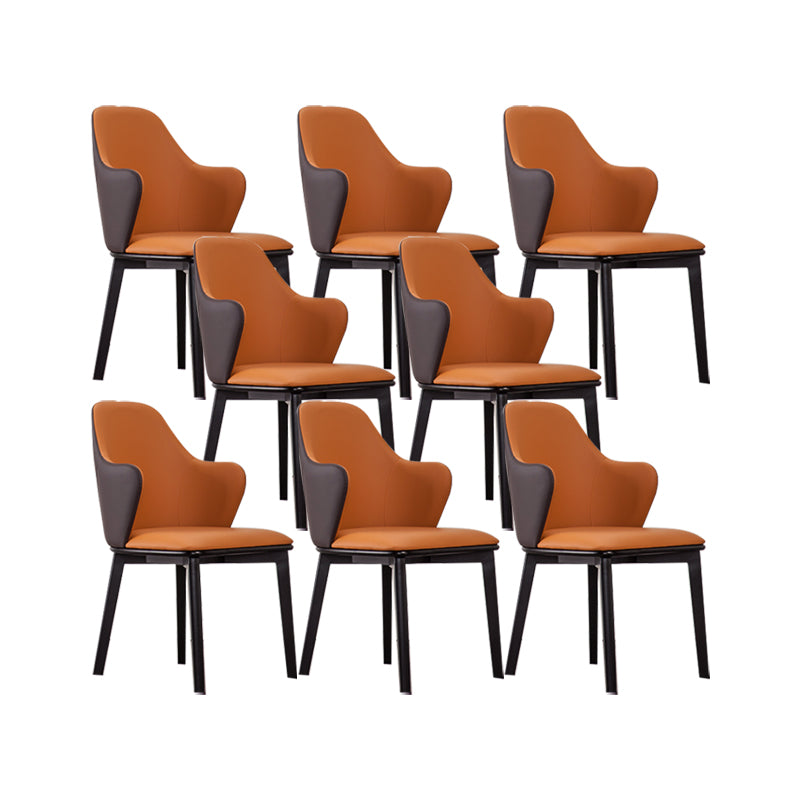Faux Leather Dining Chairs Wingback Side Chair with Metal Base Orange 8 Piece Set Clearhalo 'Dining Chairs' 'Dining Tables & Seating' 'dining_chair' 'furn' 'furn_dining_chair' 'Furniture' 'Kitchen & Dining Furniture' 7028694