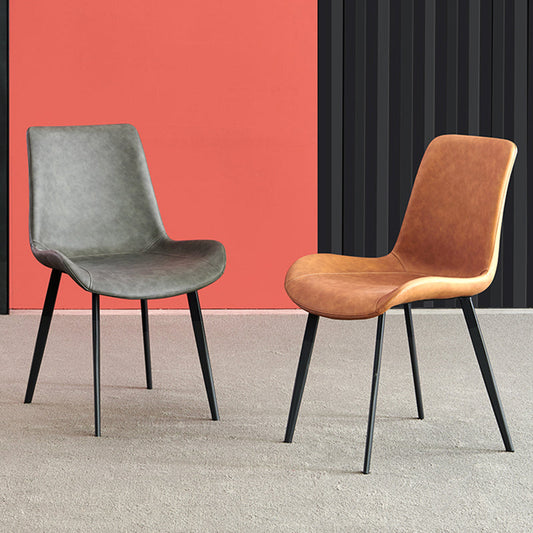 Industrial Style Side Chair Faux Leather Side Dining Chair with Metal Base Clearhalo 'Dining Chairs' 'Dining Tables & Seating' 'dining_chair' 'furn' 'furn_dining_chair' 'Furniture' 'Kitchen & Dining Furniture' 7028787