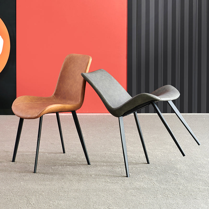 Industrial Style Side Chair Faux Leather Side Dining Chair with Metal Base Clearhalo 'Dining Chairs' 'Dining Tables & Seating' 'dining_chair' 'furn' 'furn_dining_chair' 'Furniture' 'Kitchen & Dining Furniture' 7028794