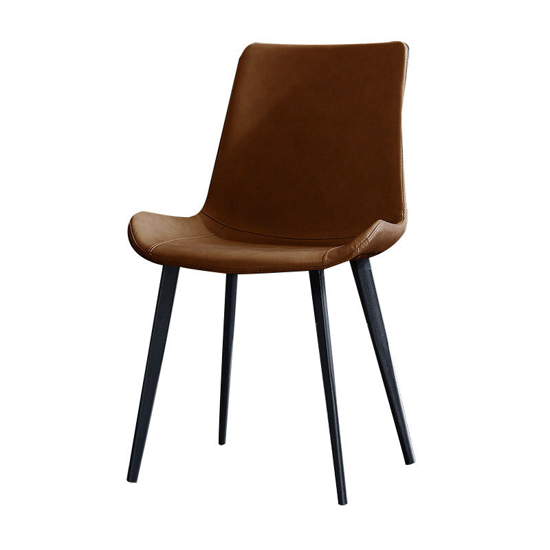 Industrial Style Side Chair Faux Leather Side Dining Chair with Metal Base Brown 1 Piece Clearhalo 'Dining Chairs' 'Dining Tables & Seating' 'dining_chair' 'furn' 'furn_dining_chair' 'Furniture' 'Kitchen & Dining Furniture' 7028797